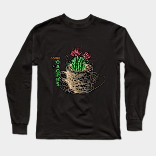 Scribble Coffee Cactus Long Sleeve T-Shirt